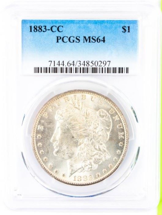 Lot 204 - Coin 1883-CC Morgan Silver Dollar PCGS MS64
