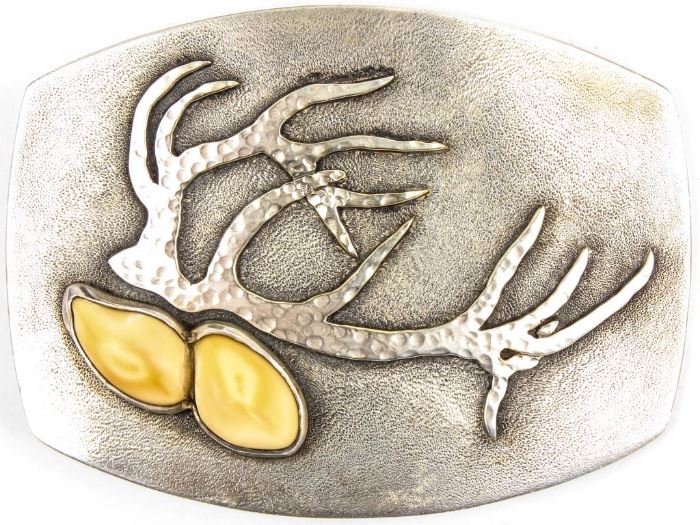 Lot 395 - Jewelry Sterling Silver Elk Tooth Belt Buckle