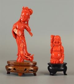 2 Chinese coral carvings