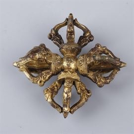 Chinese Tibetan gilt bronze vajra