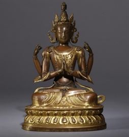 Chinese Tibetan gilt copper Buddha, Qing dynasty