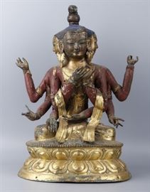 Chinese Tibetan gilt bronze Buddha, 18th c.