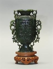 carved Chinese spinach jade cover vase