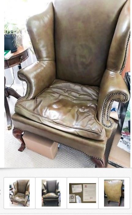 One design of several chair types available, of varying ages, quantities, manufacturers, materials, and prices; Item shown is an American Revolution Bicentennial Governor’s Wing Chair reproduction, 2 are available, asking $599 each