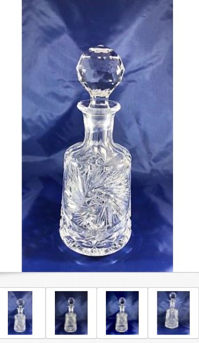 One of several cut-crystal pieces of various types, manufacturers, ages, quantities, and prices; Item shown is a Ceska Vintage Crystal Decanter, and is $89