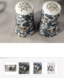 This set of Lefton China Hand-Painted Blue & White Paisley Salt & Pepper Shakers is one of many Lefton sets and pieces; All items are from the late 60s and early 70s and in good to excellent condition; The item shown is $12