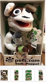 Several toys are available in varying conditions, ages, sizes, ages, manufacturers, collectibility, and prices; This Pets.Com Sock Dog Mascot Puppet with Microphone has never been out of his Original Box, and is listed at $10