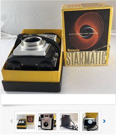 This Collectible Vintage Kodak Brownie Starmatic Camera comes in the Original Box, and is one of several Photographic items available (in addition to literally thousands of photographs!); This item is listed at $18