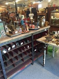 HUGE INDUSTRIAL LONG TABLE/STORAGE GREAT FOR WINE BOTTLES!