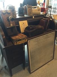 VINTAGE PHONES/PRIMITIVE DESK