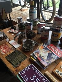 TONS OF ADVERTISING TINS AND BOOKS, LICENCE PLATES