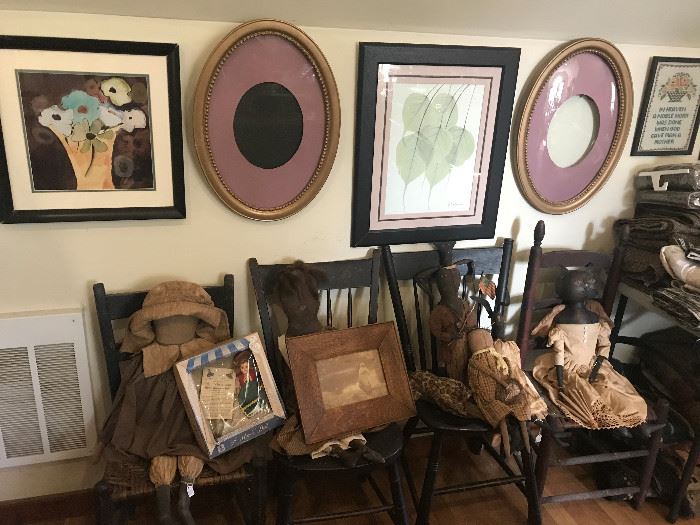 Wall Art / Frames / Antique Side Chairs / Primitive Dolls