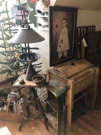 Twig Tables / Antique Lamp / Wooden Washing Machine / Wall Art