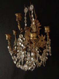 Antique French ormolu and crystal wall sconce