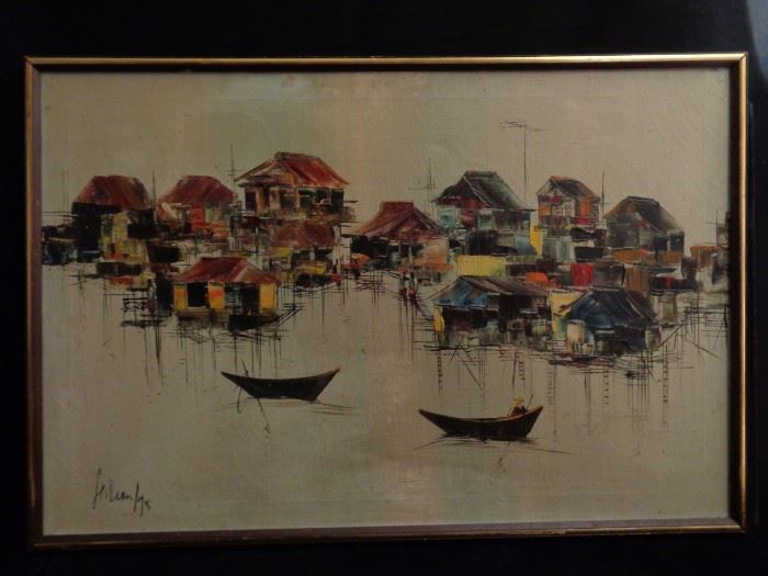 Artist signed Asian Modern oil on canvas painting