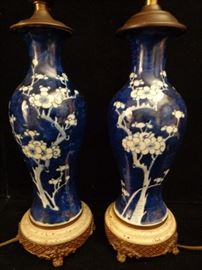 Pair vintage Japanese porcelain vase lamps