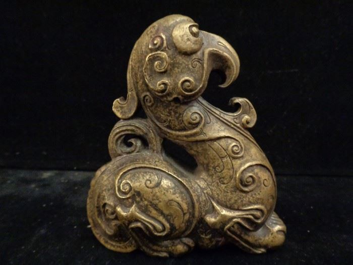 Vintage Chinese archaic style cast bronze beast figure