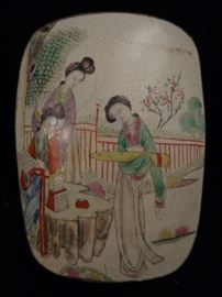 Chinese porcelain shard and silver metal box