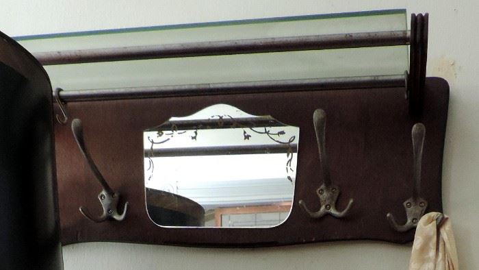 Antique Wall Mounted Coat Rack with Mirror