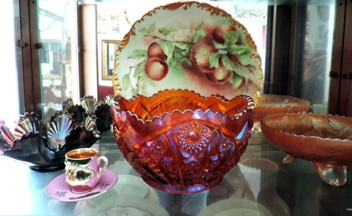 Carnival Glass and Hand Painted China
