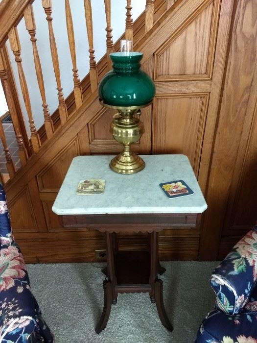Marble top table and lamp