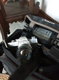 Minolta camera with lense and case