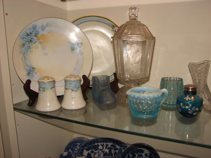 limoges porcelain plate with salt & pepper shakers.  Antique glassware