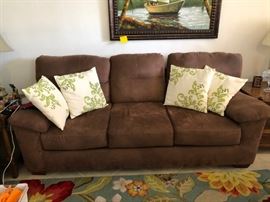 VERY NICE CHOCOLATE MICROFIBER SOFA  WITH MATCHING LOVE SEAT. LIKE NEW CONDITION 