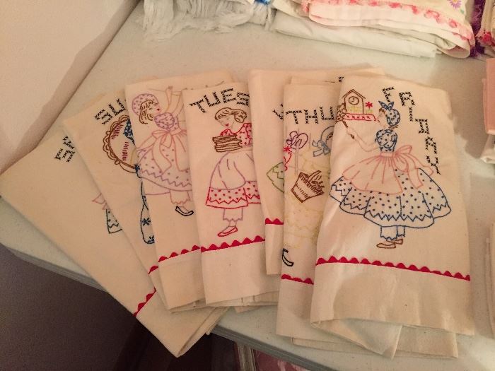 Vintage hand embroidered 7 day of the week dish towels