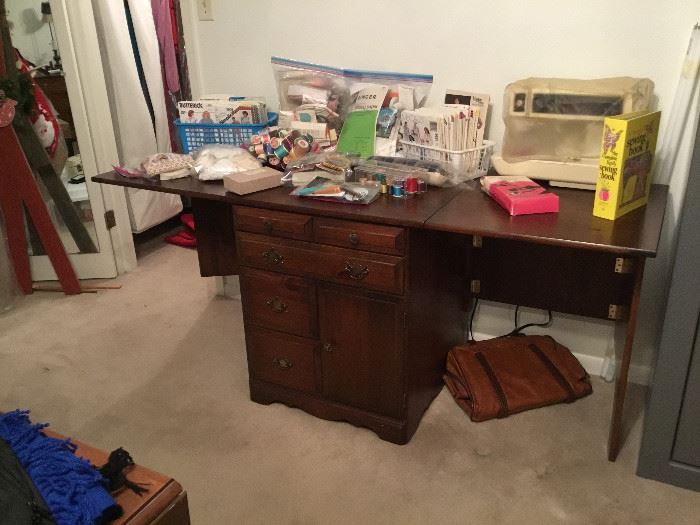 Sewing Machine, Cabinet & Misc