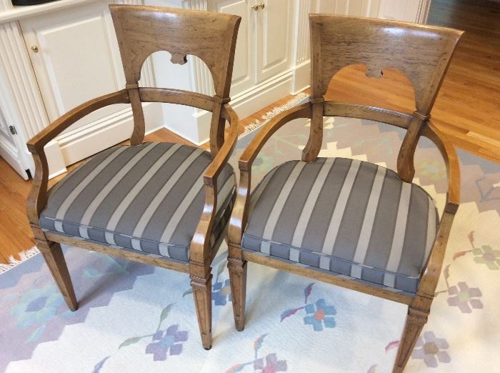 Unique Oak Dining Room Chairs,  with custom fabric, set of 7