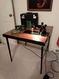 Singer 221 Featherweight with Table and Attachments