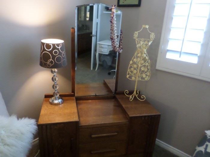 Art Deco vanity chest with elongated mirror