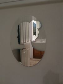 Oval Mirror with Frosted Profile of Woman