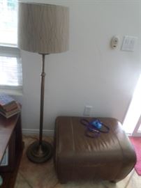 Free standing Lamp & 4 legged Leather Ottoman
