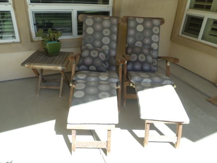 Teak Loungers with Pads and Side Table