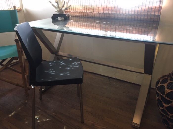 Glass top desk with X frame support