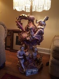Large Capodimont lamp with a few chips