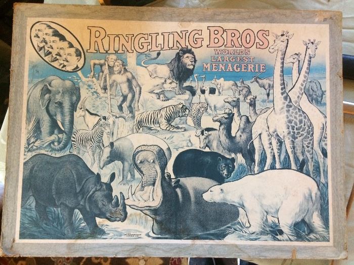 Ringling Bros animal poster on wood.