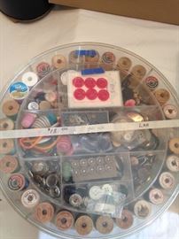 Wooden spools of thread and other sewing notions