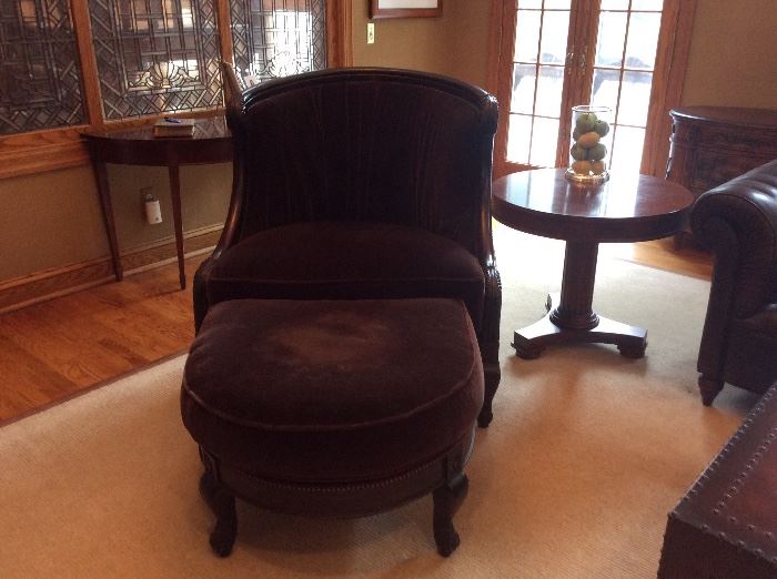 Dark Brown Plush Oversized Chair with Leather Back and Matching Ottoman (Cibola International).