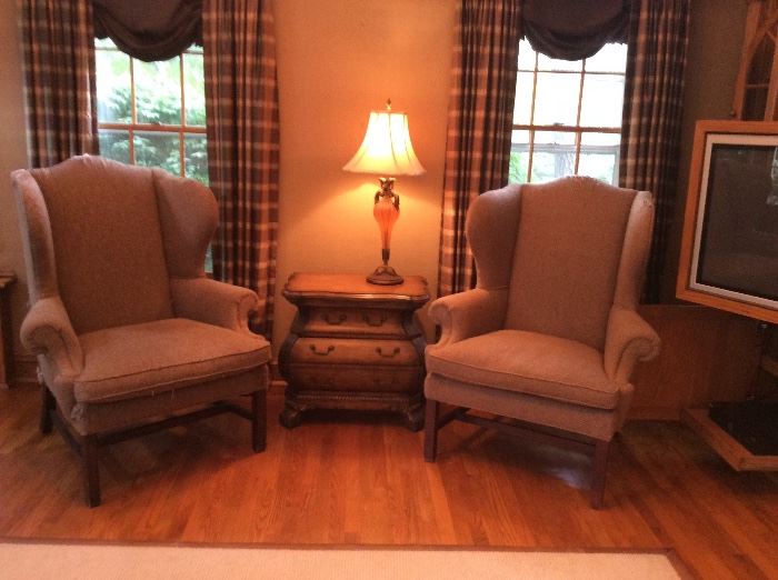 Pair Wing Chairs by Ralph Lauren (damaged)