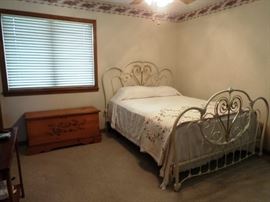 White iron & brass queen bed frame