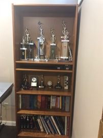 Tall brown shelves 30" w, 71" h, 11 1/2 " d
