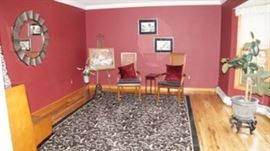 Area Rug Black with burgundy, beige and cream design, 8* 12