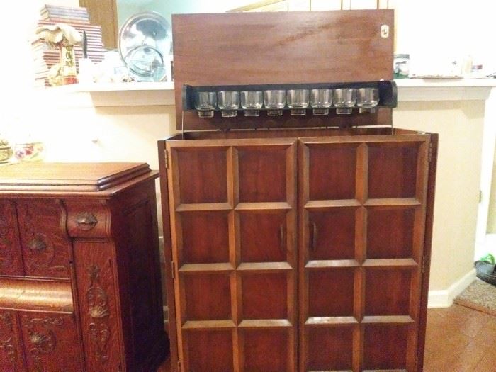 Mid-Century Dark Wood Bar Cabinet