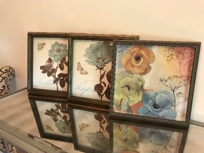 Floral Decorative Framed Pictures (12" x 12") Price $8 each