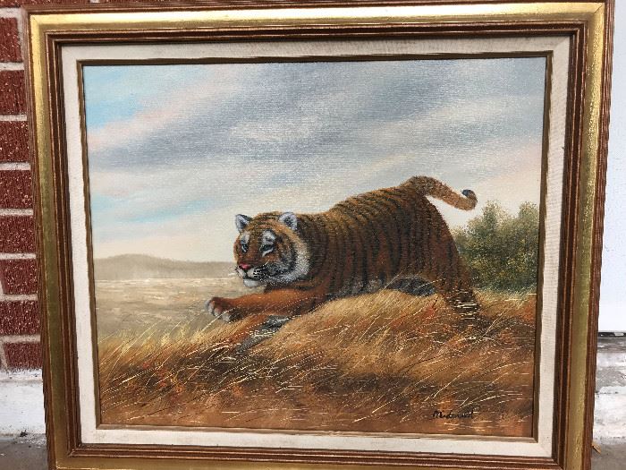 Framed Tiger Oil Painting by McDonald (approx 36"x 24") Price $185