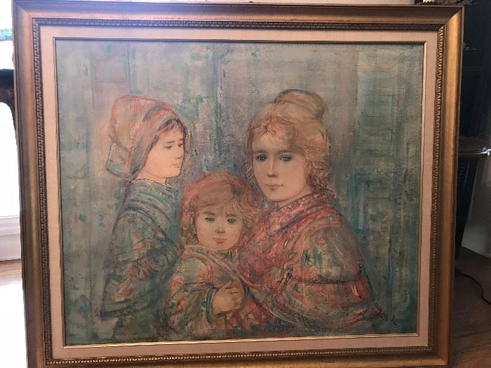 "Hanna and her two Children" signed Edna Hibel Exclusive framed lithograph on board Limited Edition 90 of 1000. Large (Approx 36" x 36"). ESTATE SALE PRICE $ 250