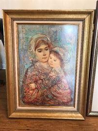 "Vivian and Child" signed Edna Hibel Exclusive framed lithograph on board Limited Edition 553 of 1000. Small (approx 24" x 30") ESTATE SALE PRICE $125